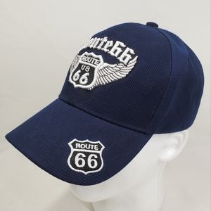 Joycap US Route 66 Hat Ball Cap Navy Blue Strapback Embroidered Logo Curve Bill.